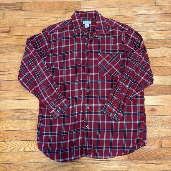 Carhartt Red Plaid Flannel Long Sleeve Button Down Shirt S251 BOR Men’s Size XL - Picture 1 of 5